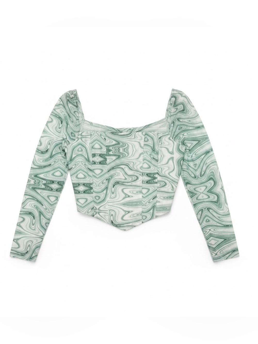 Princess Polly Beverly Corset Top NWT Green Marble Long Sleeve Crop